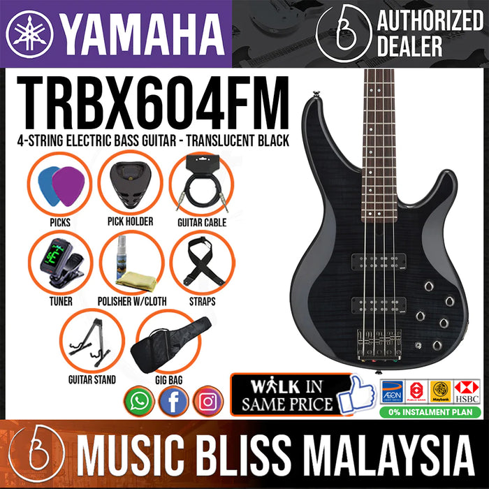 Yamaha TRBX604FM 4-string Electric Bass Guitar - Translucent Black - Music Bliss Malaysia
