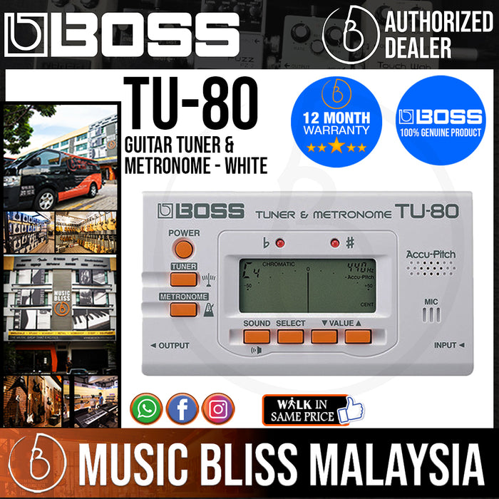 Boss TU-80 Guitar Tuner & Metronome - White (TU80) - Music Bliss Malaysia