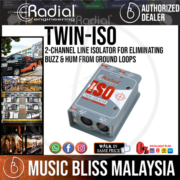 Radial Engineering Twin-Iso 2-Channel Line Isolator For Eliminating Buzz & Hum From Ground Loops (Twin Iso) - Music Bliss Malaysia