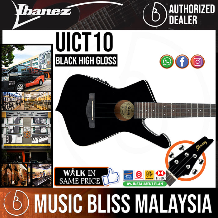 Ibanez UICT10 Iceman Tenor Acoustic-Electric Ukulele - Black High Gloss - Music Bliss Malaysia