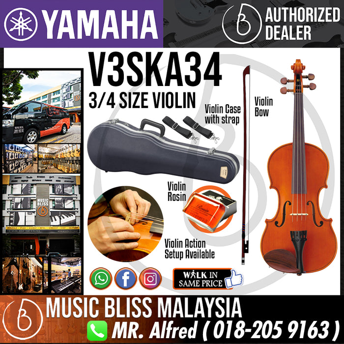 Yamaha V3SKA34 3/4 Size Beginner Acoustic Violin with Case for 9-11 years old - Music Bliss Malaysia