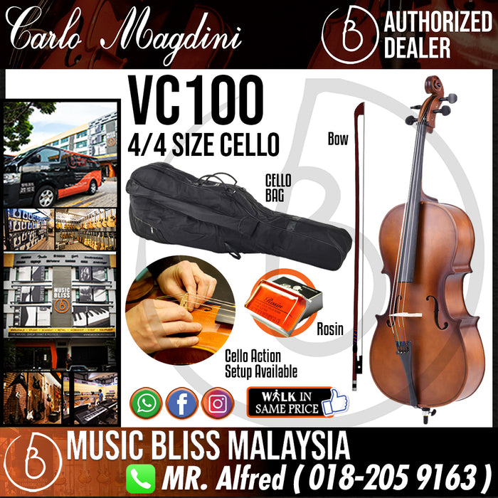Carlo Magdini VC100 4/4 Cello with Bag - Music Bliss Malaysia