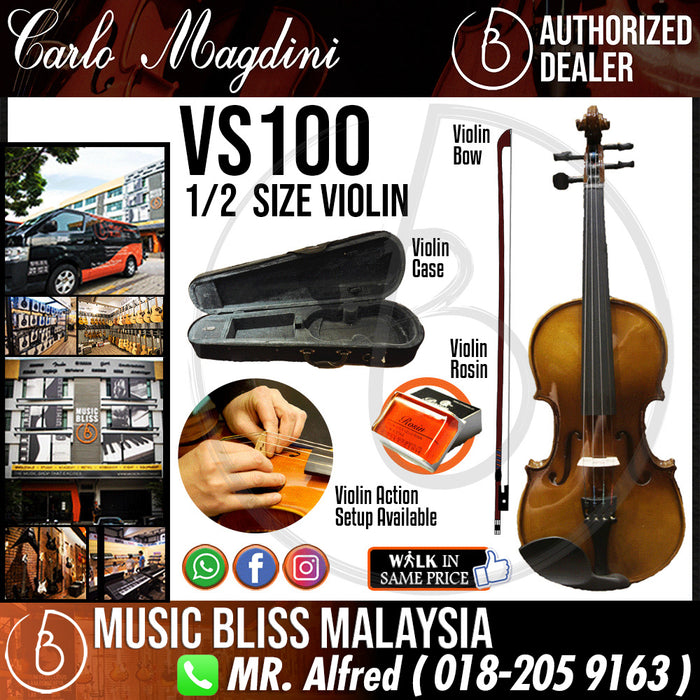 Carlo Magdini VS100 1/2 Size Violin with Case for 6-10 years old - Music Bliss Malaysia