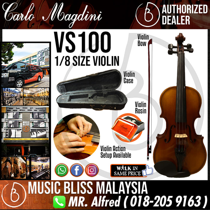 Carlo Magdini VS100 1/8 Size Violin with Case for 3-5 years old - Music Bliss Malaysia