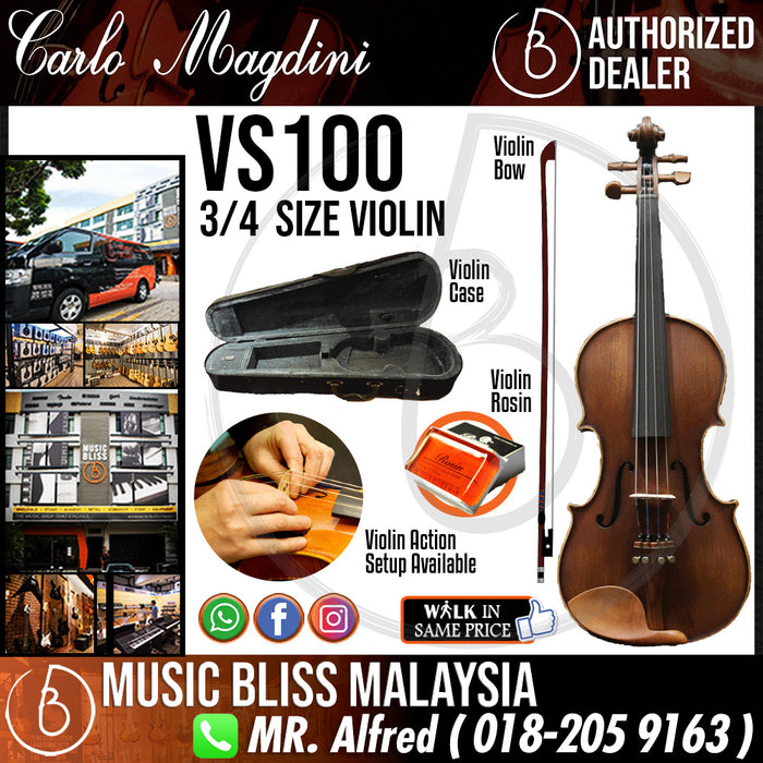Carlo Magdini VS100 3/4 Size Violin with Case for 9-11 years old - Music Bliss Malaysia