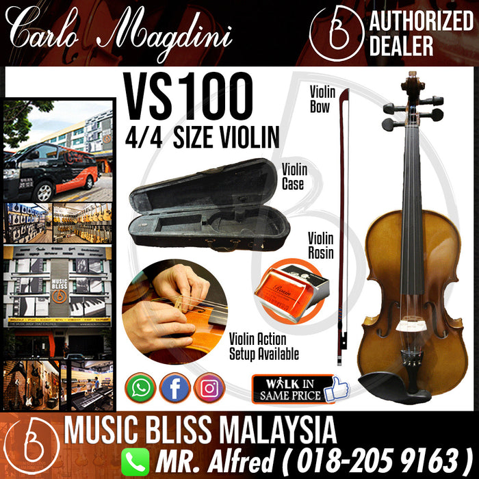 Carlo Magdini VS100 4/4 Size Violin with Case for 12+ years old - Music Bliss Malaysia