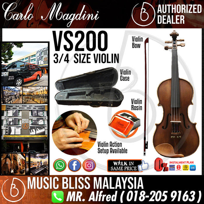 Carlo Magdini VS200 3/4 Size Violin with Case for 9-11 years old - Music Bliss Malaysia