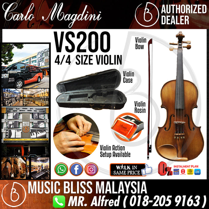 Carlo Magdini VS200 4/4 Size Violin with Case for 12+ years old - Music Bliss Malaysia