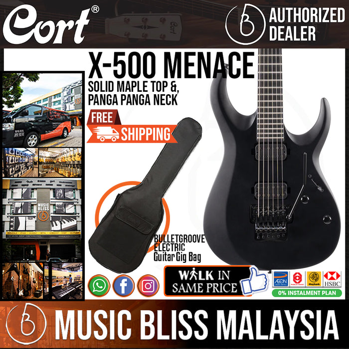 Cort X-500 Menace Electric Guitar with Bag - Black Satin - Music Bliss Malaysia