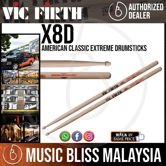 Vic Firth American Classic Extreme Drumsticks - Extreme 8D - Wood Tip - Music Bliss Malaysia