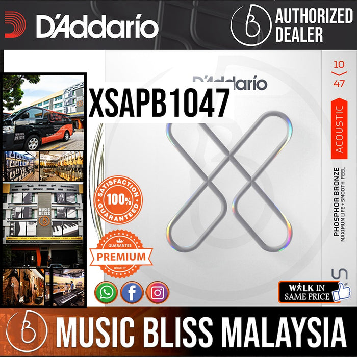D'Addario XSAPB1047 Phosphor Bronze Acoustic Guitar Strings - .010-.047 Extra Light - Music Bliss Malaysia
