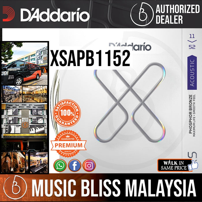 D'Addario XSAPB1152 Phosphor Bronze Acoustic Guitar Strings - .011-.052 Custom Light - Music Bliss Malaysia