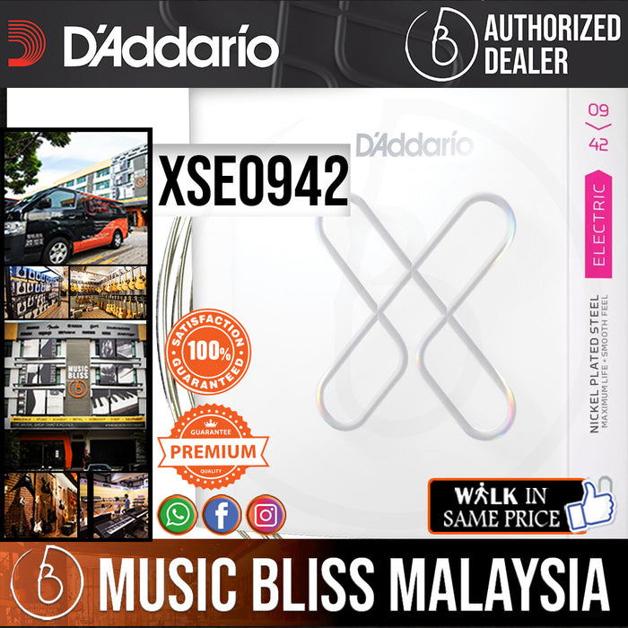 D'Addario XSE0942 Nickel-plated Steel-coated Electric Guitar Strings - .009-.042 Super Light - Music Bliss Malaysia