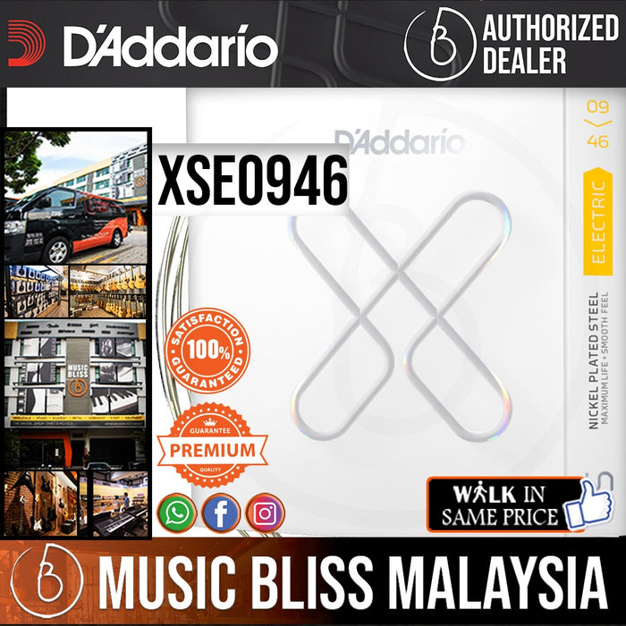 D'Addario XSE0946 Nickel-plated Steel-coated Electric Guitar Strings - .009-.046 Super Light Top/Regular Bottom - Music Bliss Malaysia