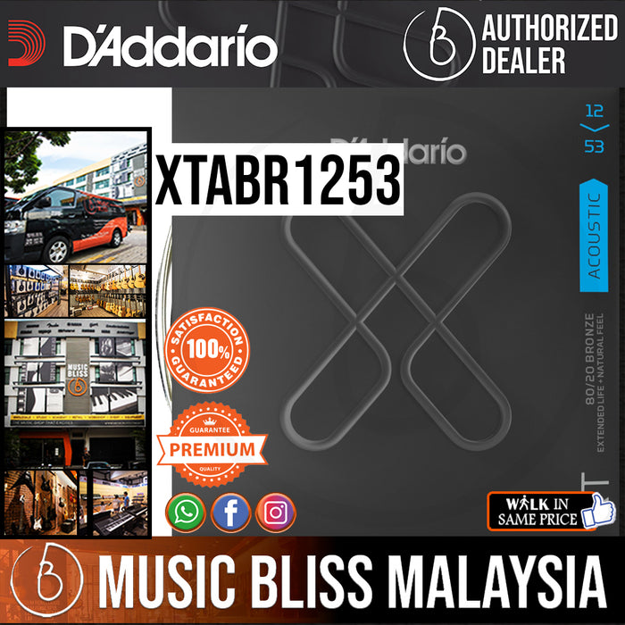 D'Addario XTABR1253 XT 80/20 Bronze Acoustic Guitar Strings -.012-.053 Light - Music Bliss Malaysia