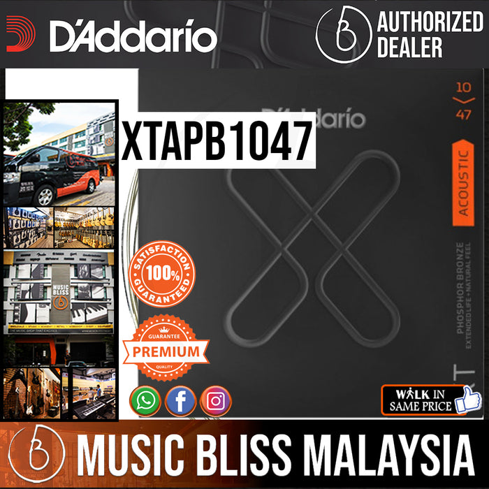 D'Addario XTAPB1047 XT Phosphor Bronze Acoustic Guitar Strings -.010-.047 Extra Light - Music Bliss Malaysia