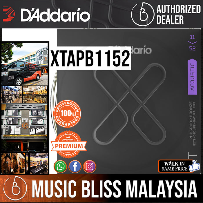 D'Addario XTAPB1152 XT Phosphor Bronze Acoustic Guitar Strings -.011-.052 Custom Light - Music Bliss Malaysia