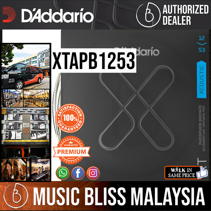 D'Addario XTAPB1253 XT Phosphor Bronze Acoustic Guitar Strings -.012-.053 Light - Music Bliss Malaysia