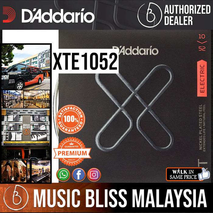 D'Addario XTE1052 XT Nickel Plated Steel Electric Guitar Strings -.010-.052 Light Top/Heavy Bottom - Music Bliss Malaysia