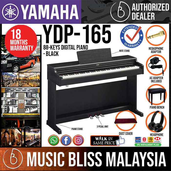 Yamaha Arius YDP-165 88-Keys Digital Piano with Headphone and Bench - Black (YDP165 / YDP 165) - Music Bliss Malaysia