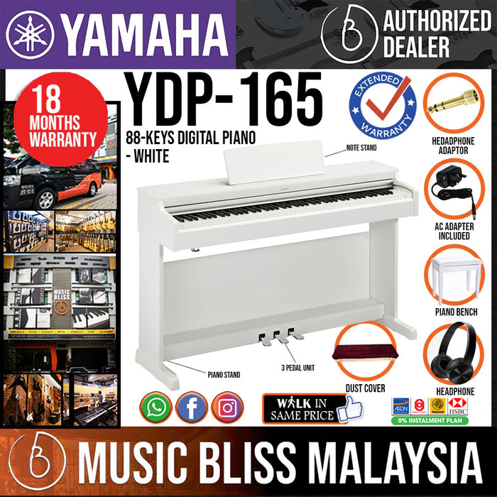 Yamaha Arius YDP-165 88-Keys Digital Piano with Headphone and Bench - White - Music Bliss Malaysia