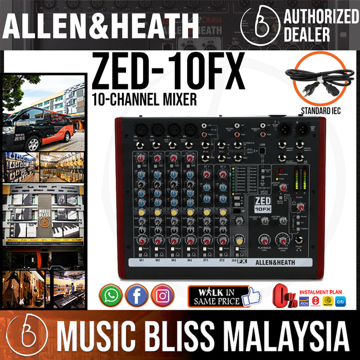 Allen & Heath ZED-10FX Mixer with USB and Effects (ZED10FX) - Music Bliss Malaysia