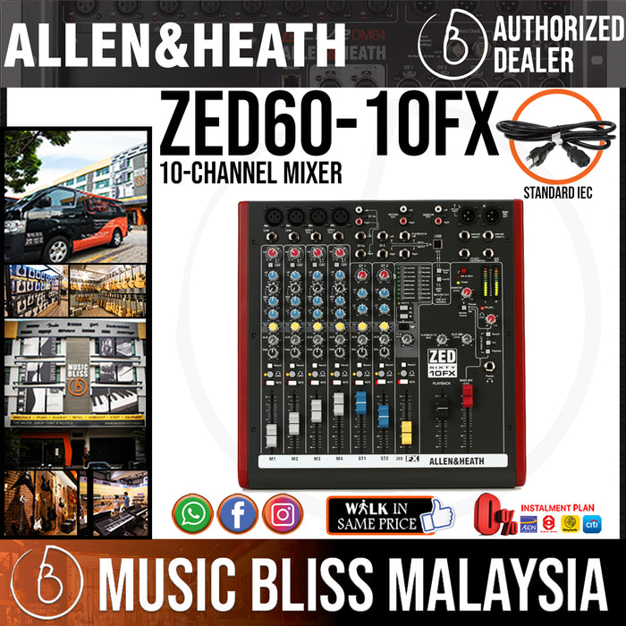 Allen & Heath ZED60-10FX Mixer with USB and Effects (ZED6010FX) - Music Bliss Malaysia