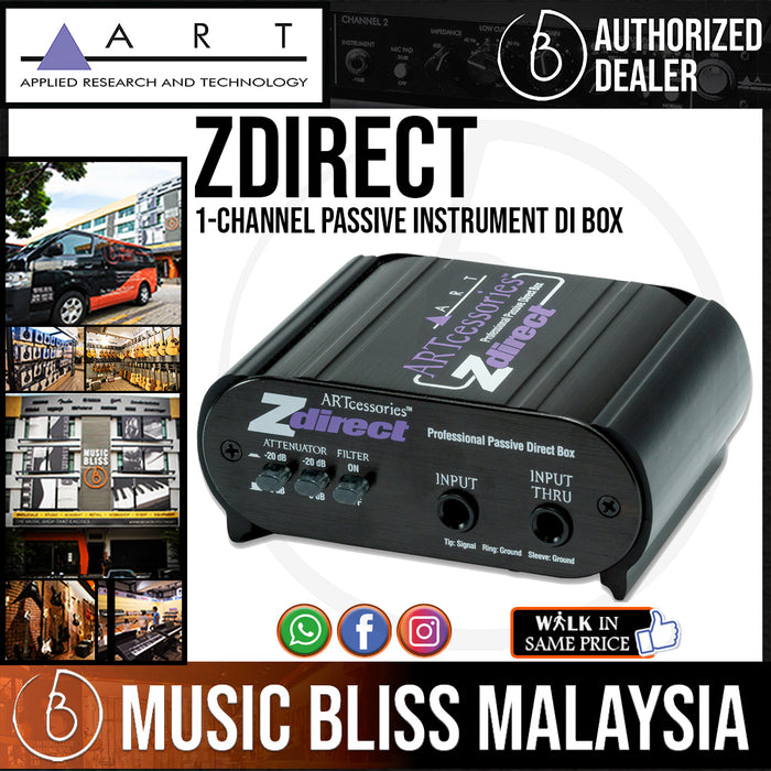 ART ZDirect 1-channel Passive Instrument DI Box For Active Instruments (Acoustic, Electric & Bass) *Price Match Promotion* - Music Bliss Malaysia