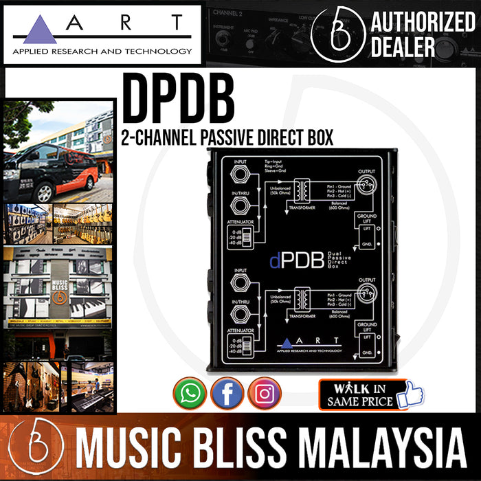 ART dPDB 2-channel Passive Direct Box with Low Noise, Input Attenuation, and Ground Lift Switches *Price Match Promotion* - Music Bliss Malaysia