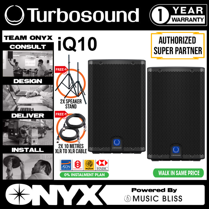 Turbosound iQ10 2500-Watt 10" Powered Speaker with Speaker Stands and Cables - Pair - Music Bliss Malaysia