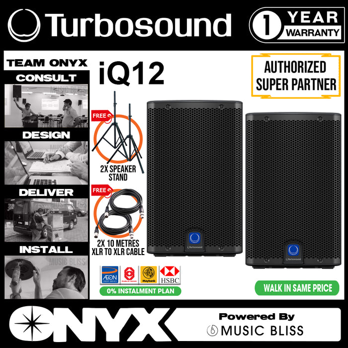 Turbosound iQ12 2500-Watt 12" Powered Speaker with Speaker Stands and Cables - Pair - Music Bliss Malaysia