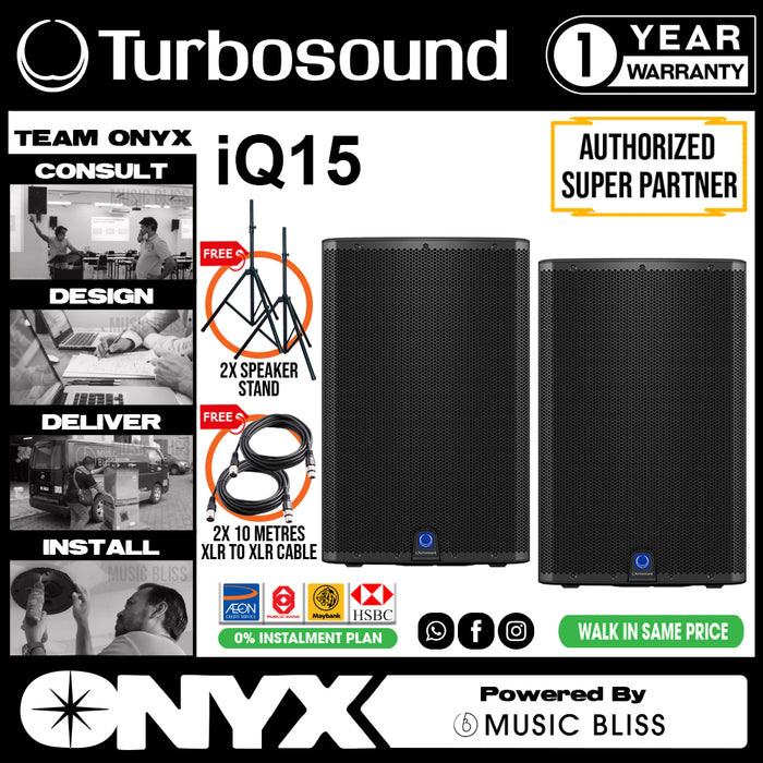 Turbosound iQ15 2500-Watt 15" Powered Speaker with Speaker Stands and Cables - Pair - Music Bliss Malaysia