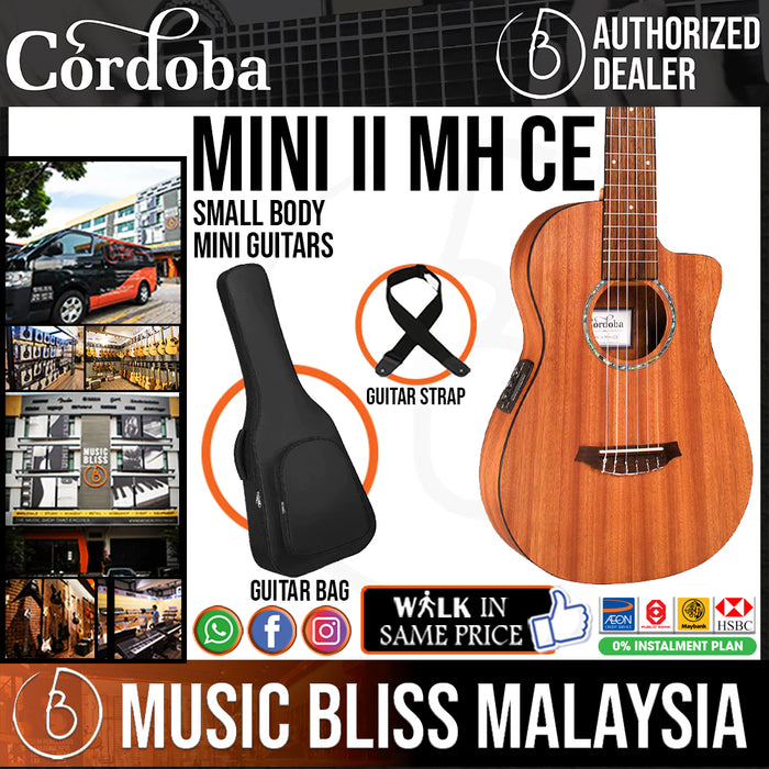 Cordoba Mini II MH-CE - Mahogany Top, Mahogany Back & Sides Nylon-string Acoustic-electric Guitar - Mahogany - Music Bliss Malaysia