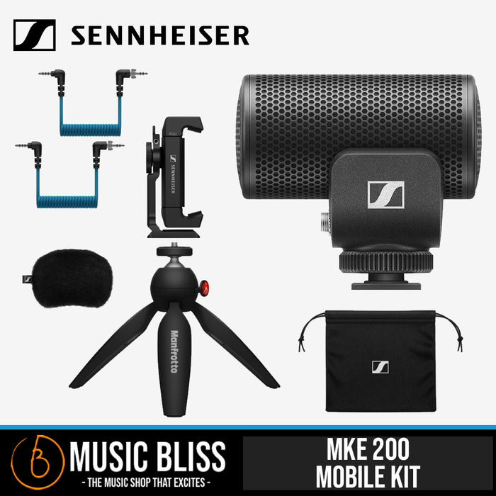 Sennheiser MKE 200 Mobile Kit Ultracompact Camera-Mount Directional Microphone with Smartphone Recording Bundle - Music Bliss Malaysia