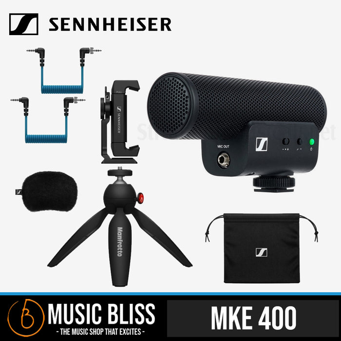 Sennheiser MKE 400 Mobile Kit Camera-Mount Shotgun Microphone with Smartphone Recording Bundle - Music Bliss Malaysia