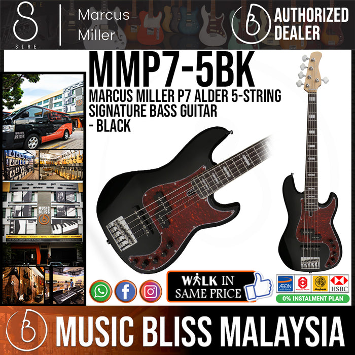 Sire (2nd Gen) Marcus Miller P7 Alder 5-String Signature Bass Guitar - Black - Music Bliss Malaysia