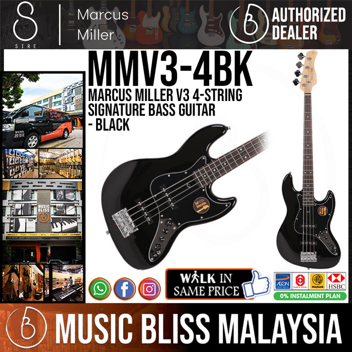 Sire (2nd Gen) Marcus Miller V3 4-String Signature Bass Guitar - Black - Music Bliss Malaysia