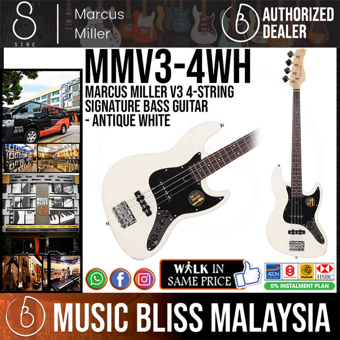 Sire (2nd Gen) Marcus Miller V3 4-String Signature Bass Guitar - Antique White - Music Bliss Malaysia