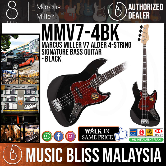 Sire (2nd Gen) Marcus Miller V7 Alder 4-String Signature Bass Guitar - Black - Music Bliss Malaysia