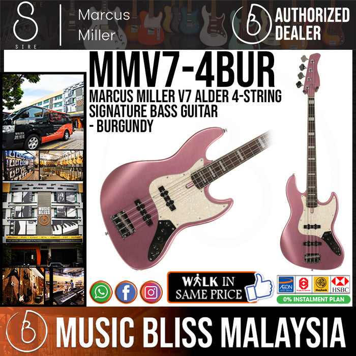Sire (2nd Gen) Marcus Miller V7 Alder 4-String Signature Bass Guitar - Burgundy - Music Bliss Malaysia
