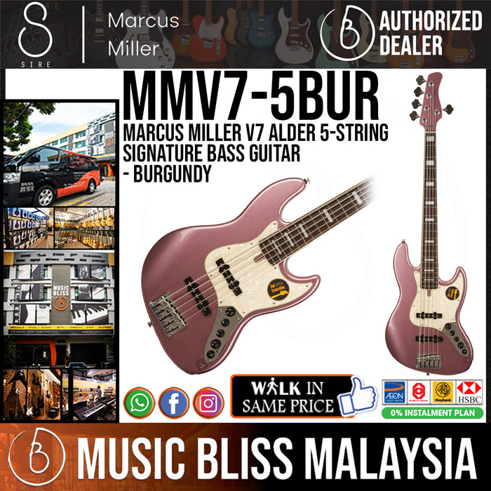 Sire (2nd Gen) Marcus Miller V7 Alder 5-String Signature Bass Guitar - Burgundy - Music Bliss Malaysia