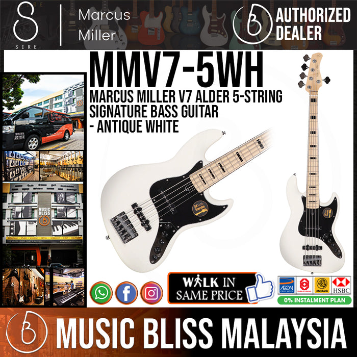 Sire (2nd Gen) Marcus Miller V7 Alder 5-String Signature Bass Guitar - Antique White - Music Bliss Malaysia