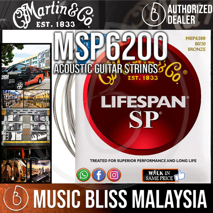 Martin MSP6200 SP Lifespan Acoustic Guitar Strings, Medium, 80/20 Bronze 013-056 - Music Bliss Malaysia