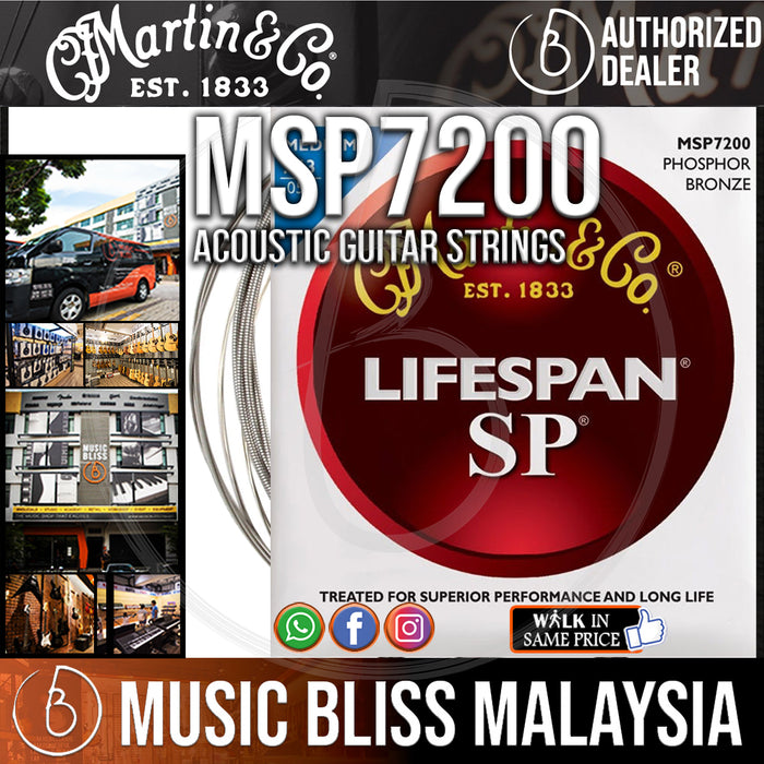 Martin MSP7200 SP Lifespan Acoustic Guitar Strings Medium,92/8 Phosphor Bronze 013-056 - Music Bliss Malaysia