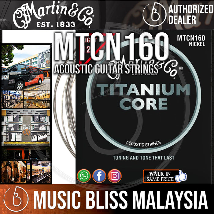 Martin MTCN160 Titanium Core Acoustic Guitar Strings, Light Tension 012-055 - Music Bliss Malaysia