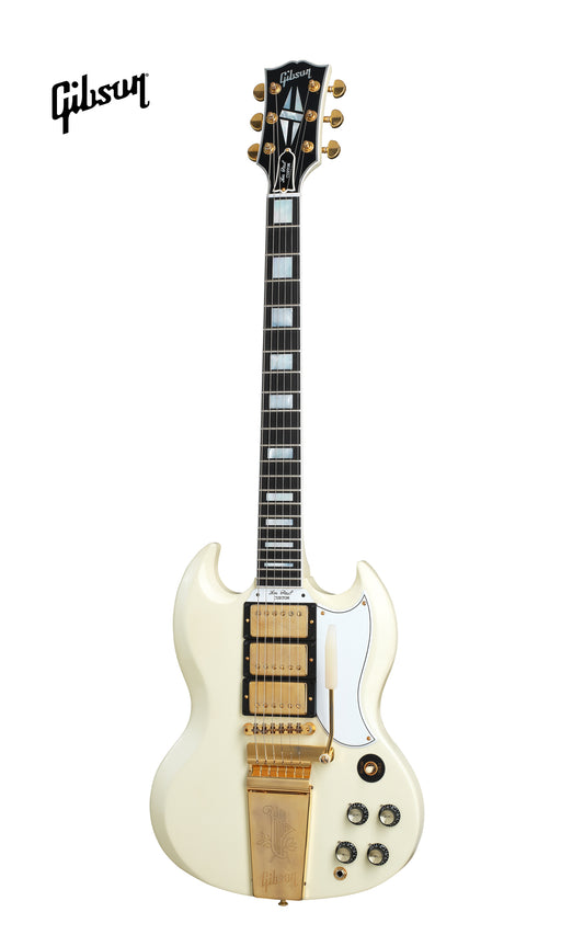 GIBSON 1963 LES PAUL SG CUSTOM REISSUE 3-PICKUP WITH MAESTRO VIBROLA VOS ELECTRIC GUITAR - CLASSIC WHITE - Music Bliss Malaysia