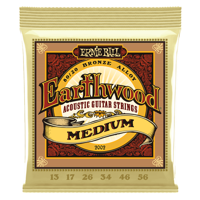 Ernie Ball 2002 Medium Earthwood 80/20 Bronze Acoustic Strings (13-56) - Music Bliss Malaysia