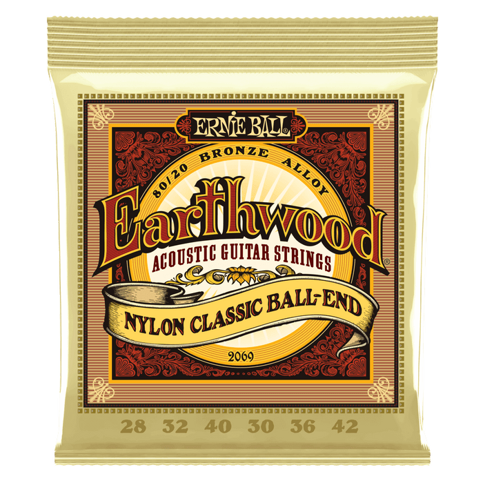 Ernie Ball 2069 Earthwood 80/20 Bronze Folk Nylon Ball End Acoustic Guitar Strings (28-42) - Music Bliss Malaysia