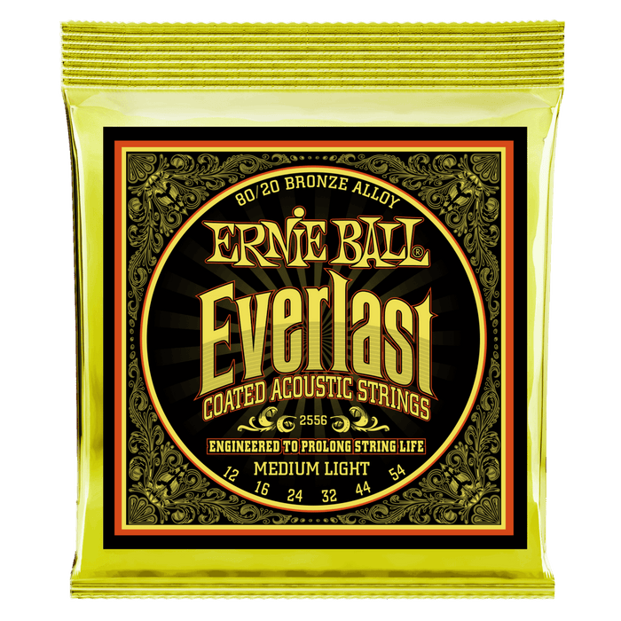 Ernie Ball 2556 Medium Light Everlast Coated 80/20 Bronze Acoustic Strings (12-54) - Music Bliss Malaysia