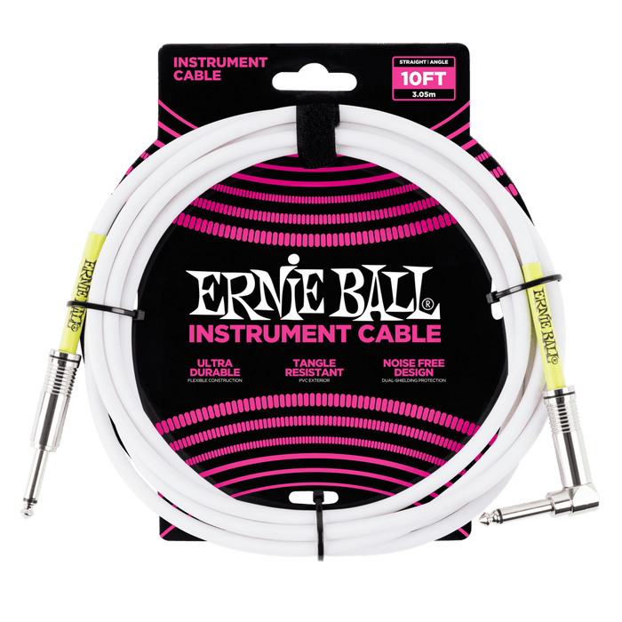 Ernie Ball 6049 10' Classic Straight / Angle Instrument Cable - White (P06049) - Music Bliss Malaysia